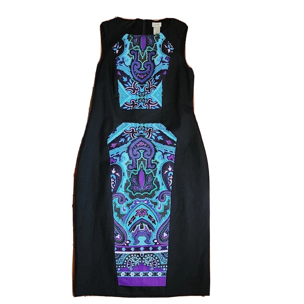 Cache Dress Womens Size 2 Black Blue Purple Sleeveless Pencil Boh Mod Office
